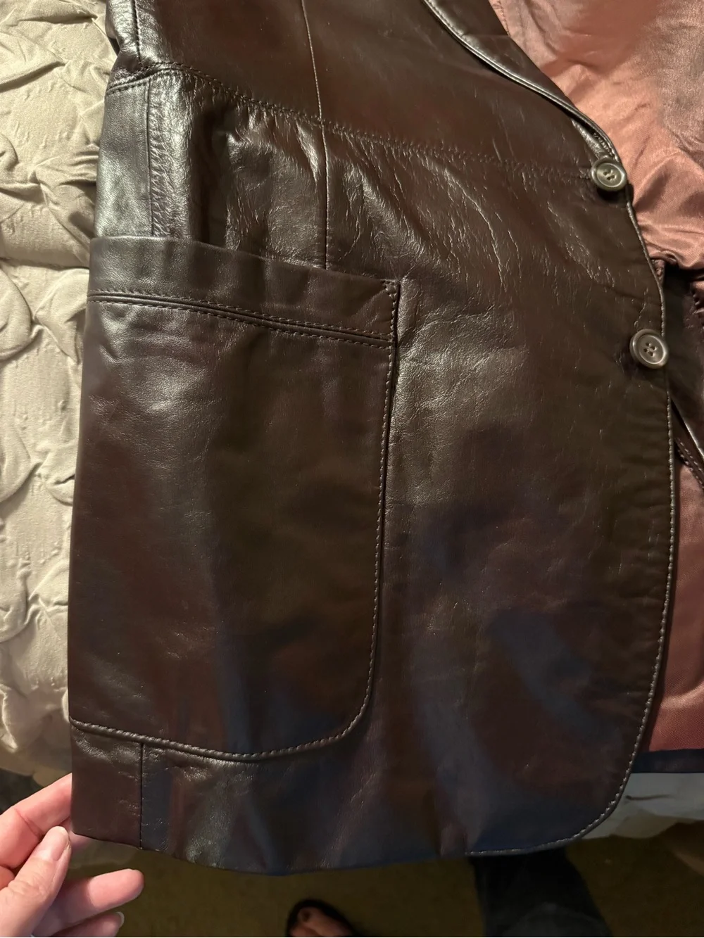 Vintage Andhurst Men's Brown Leather Blazer Jacket Lined Button Closure Size 42